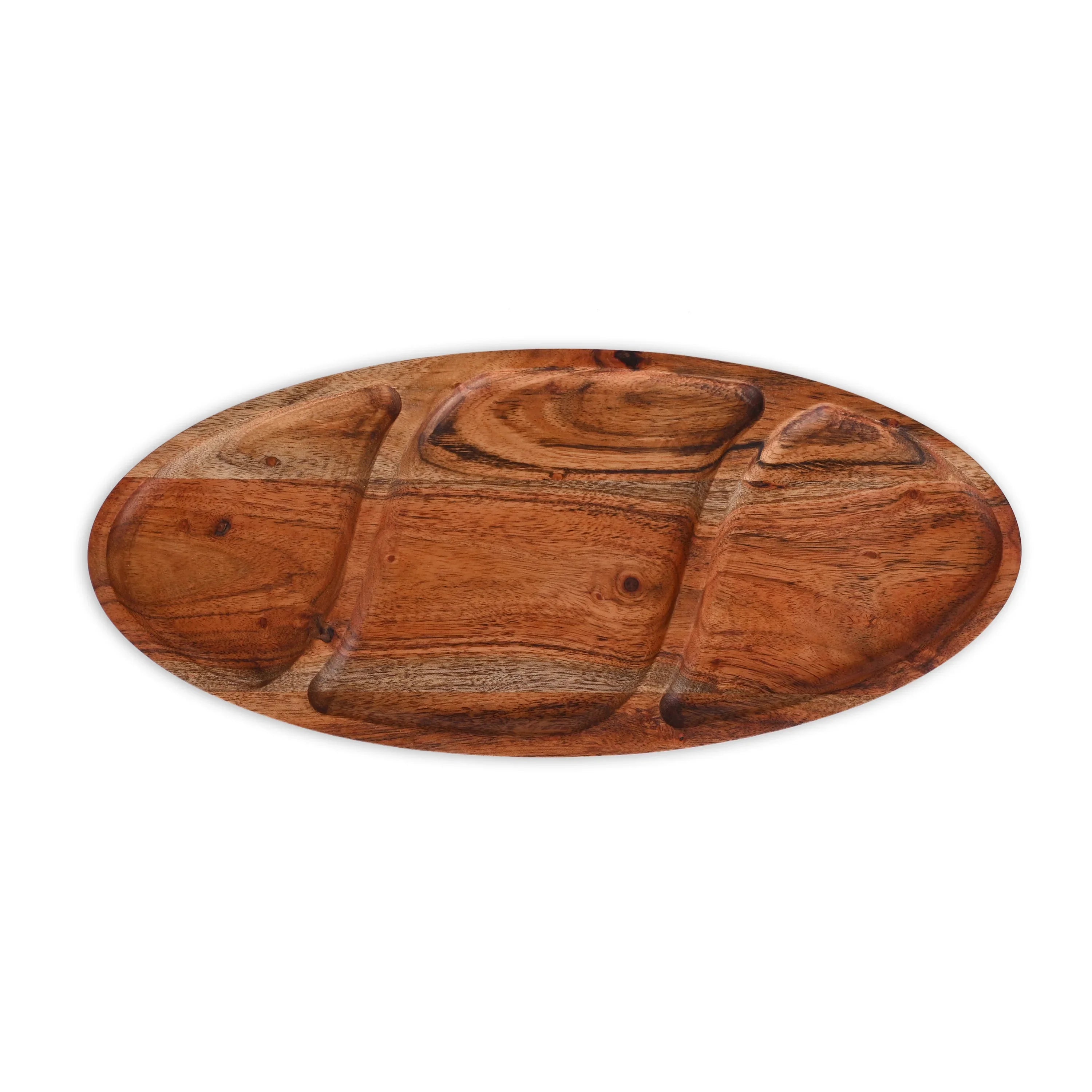 Acacia Wood Oval Divided Serving Tray - SanskrutiHomes 