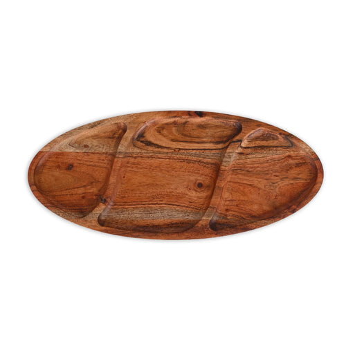 Acacia Wood Oval Divided Serving Tray - SanskrutiHomes 