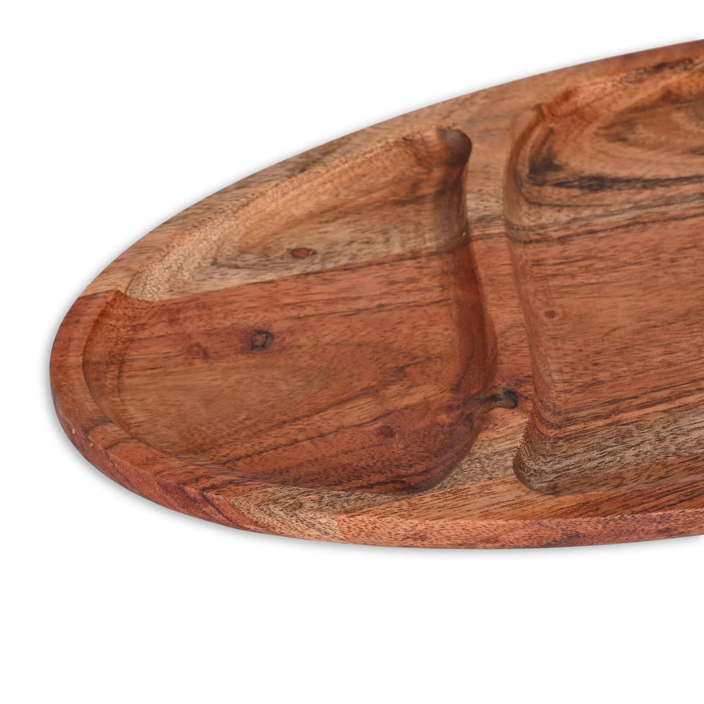 Acacia Wood Oval Divided Serving Tray - SanskrutiHomes 