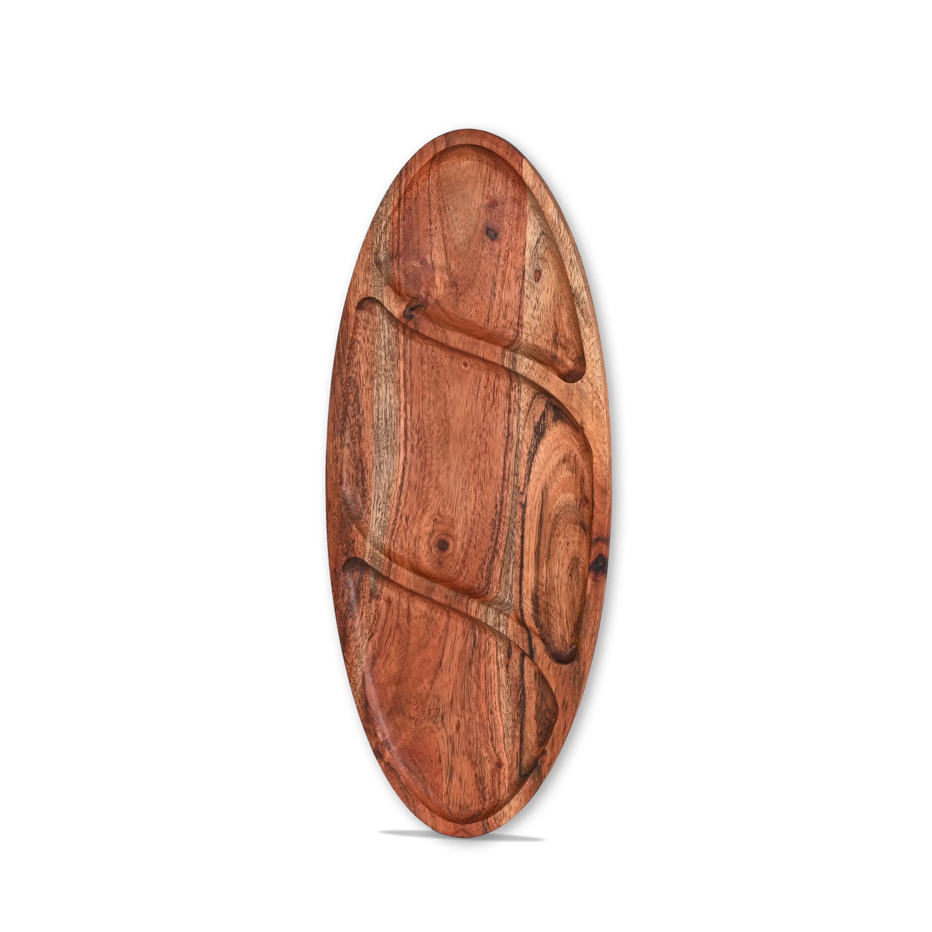 Acacia Wood Oval Divided Serving Tray - SanskrutiHomes 