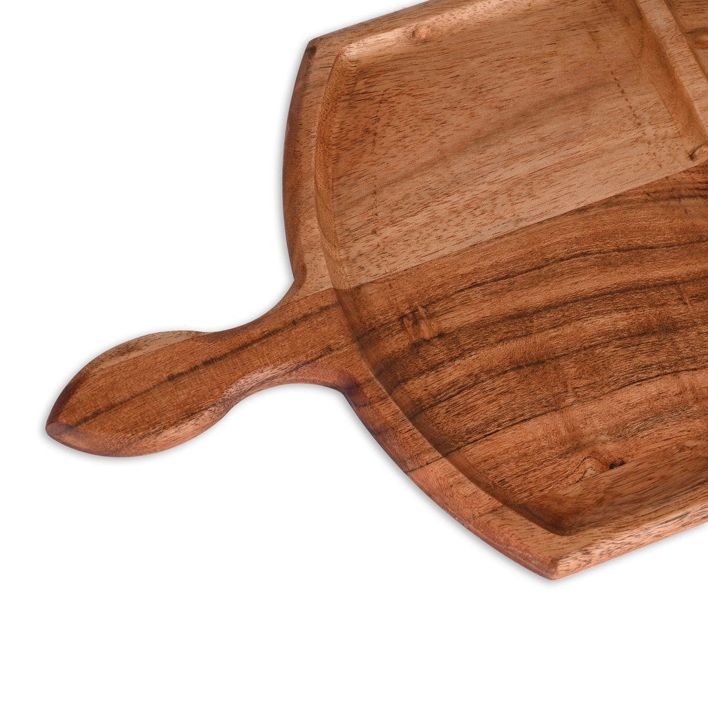 Acacia Wood Divided Paddle Serving Tray with Handle - SanskrutiHomes 