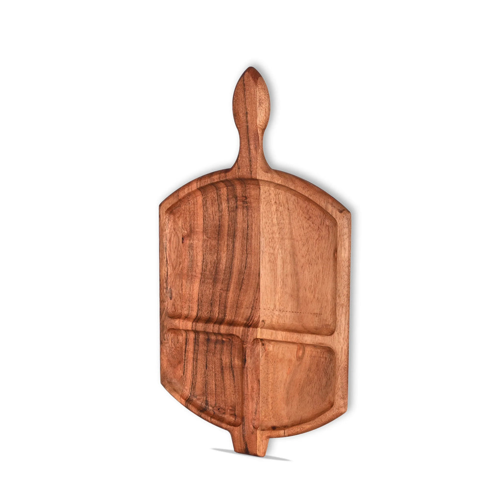 Acacia Wood Divided Paddle Serving Tray with Handle - SanskrutiHomes 