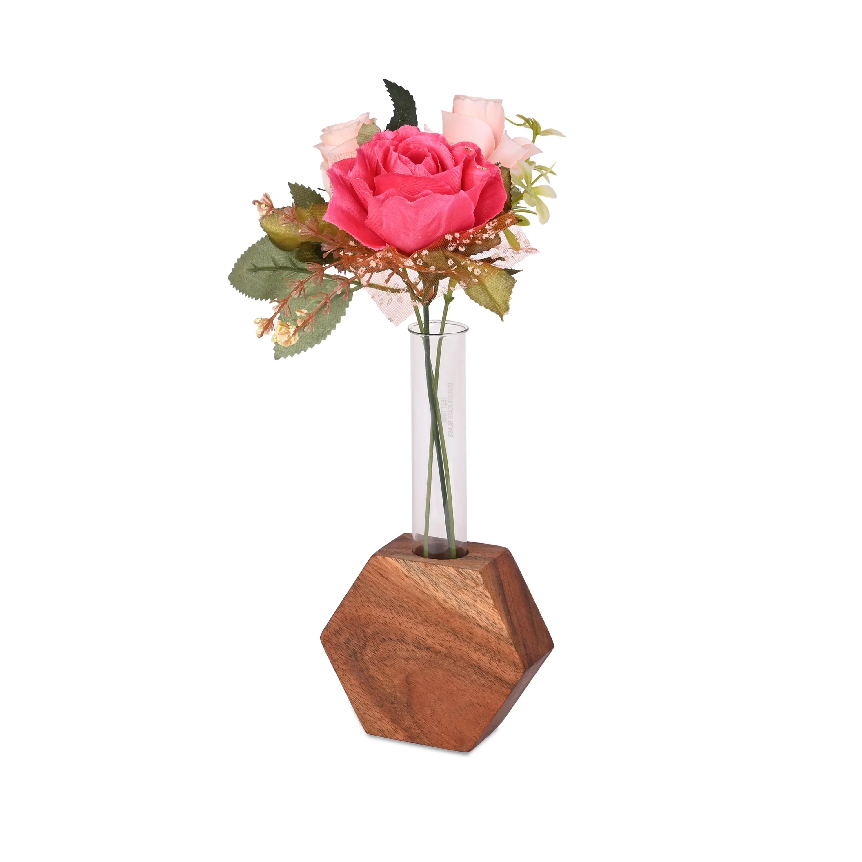 Modern Geometric Wooden Flower Holder - SanskrutiHomes 
