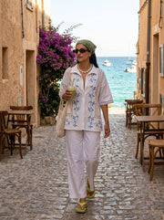 White Shirt Collar Embroidered Pure Cotton Co-Ord Set For Women