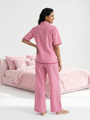 Pink Stripes  Pure Cotton Night Suit For Women