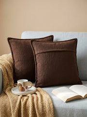 Brown Cotton Square Solid Textured Cushion Cover