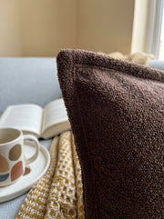 Brown Cotton Square Solid Textured Cushion Cover