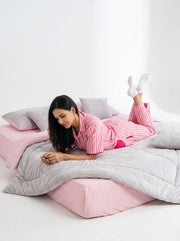 Pink Stripes  Pure Cotton Night Suit For Women