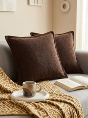 Brown Cotton Square Solid Textured Cushion Cover