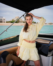 Yellow Solid Shirt Collar Pure Cotton Co-Ord Set For Women