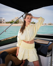 Yellow Solid Shirt Collar Pure Cotton Co-Ord Set For Women