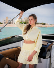 Yellow Solid Shirt Collar Pure Cotton Co-Ord Set For Women