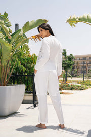 Off White Solid Co-ord Set for Women - SanskrutiHomes 