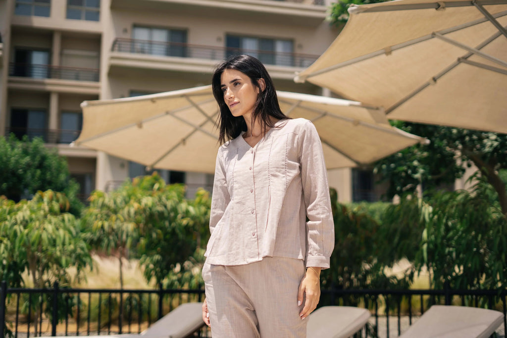 Brown solid cotton loungewear set - SanskrutiHomes 