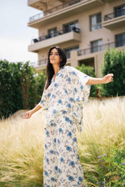 White Floral Printed V-Neck Night Suit Set - SanskrutiHomes 