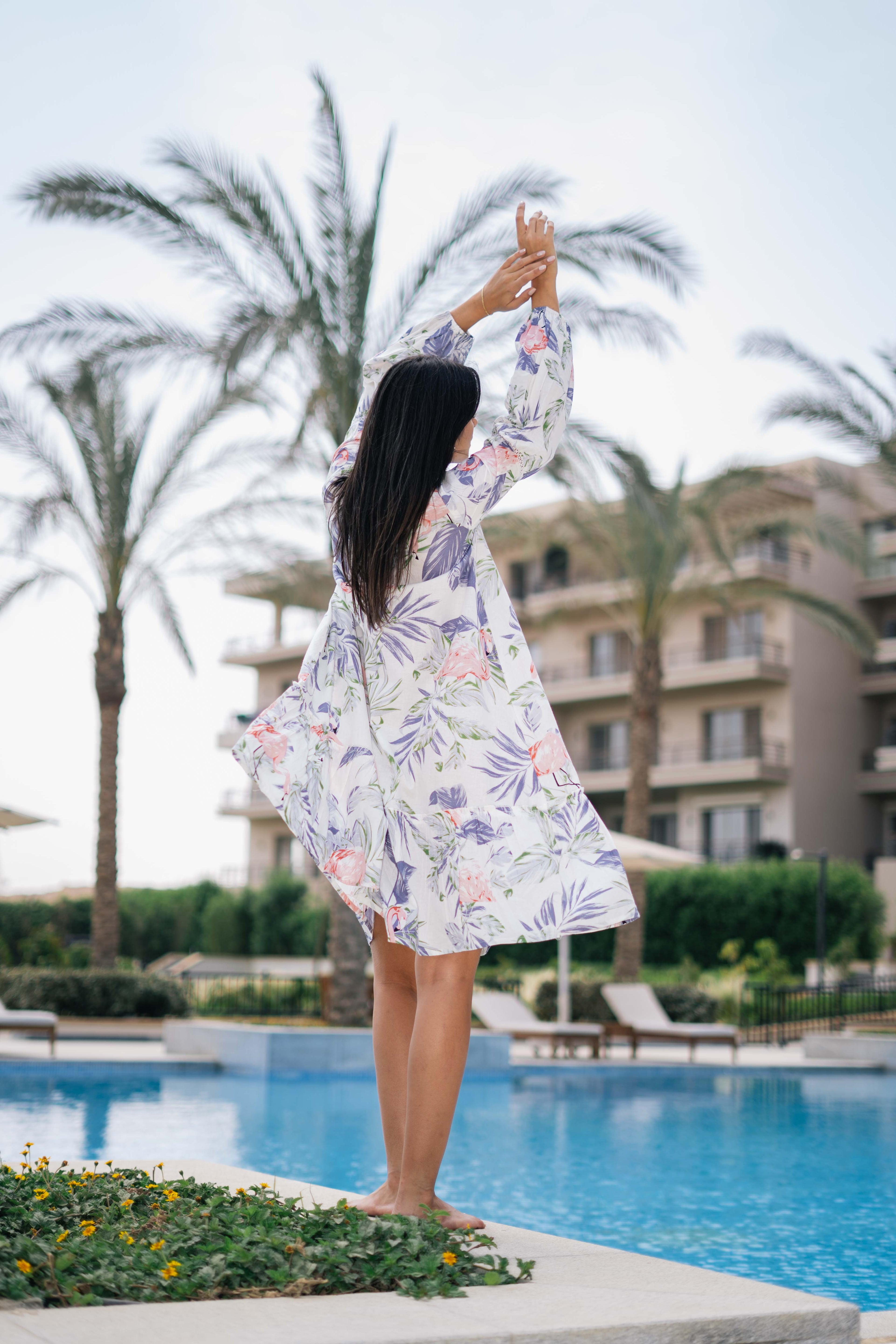 Floral Printed Cotton Dress for Women - SanskrutiHomes 