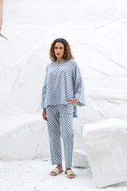 Blue Printed Cotton Night Suit Set - SanskrutiHomes 