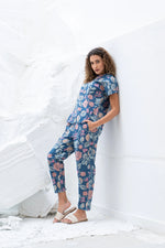 Blue Floral Printed Cotton Night Suit Set - SanskrutiHomes 