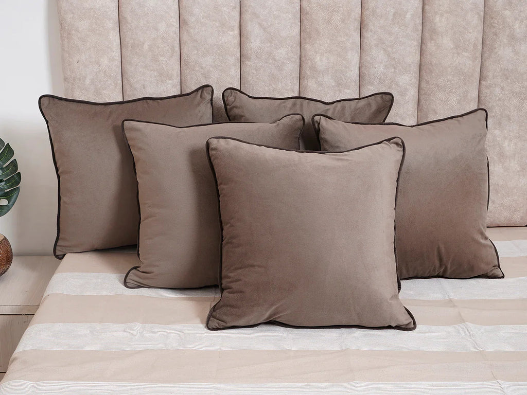 Grey Solid Print Velvet Cushion Cover - SanskrutiHomes 