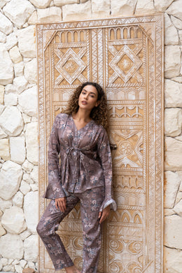 Grey Color Floral Printed Cotton Co-Ords Set