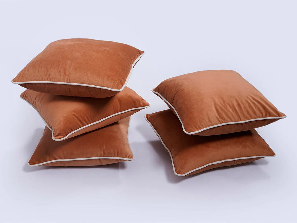 Peach Solid Print Velvet Cushion Cover - SanskrutiHomes 