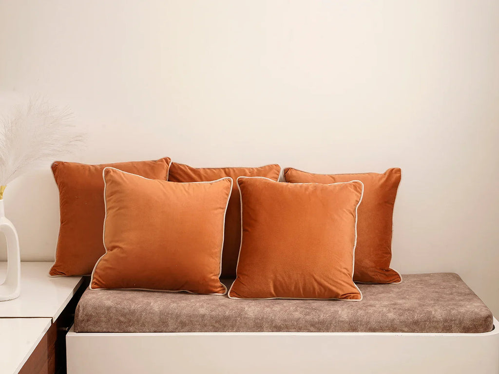 Peach Solid Print Velvet Cushion Cover - SanskrutiHomes 