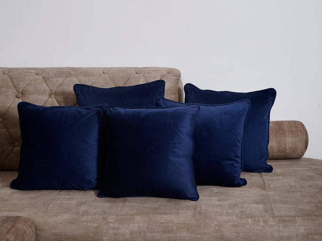 Blue Solid Print Velvet Cushion Cover - SanskrutiHomes 
