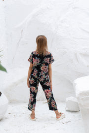 Black Flower Printed Cotton Night Suit for Kids - SanskrutiHomes 