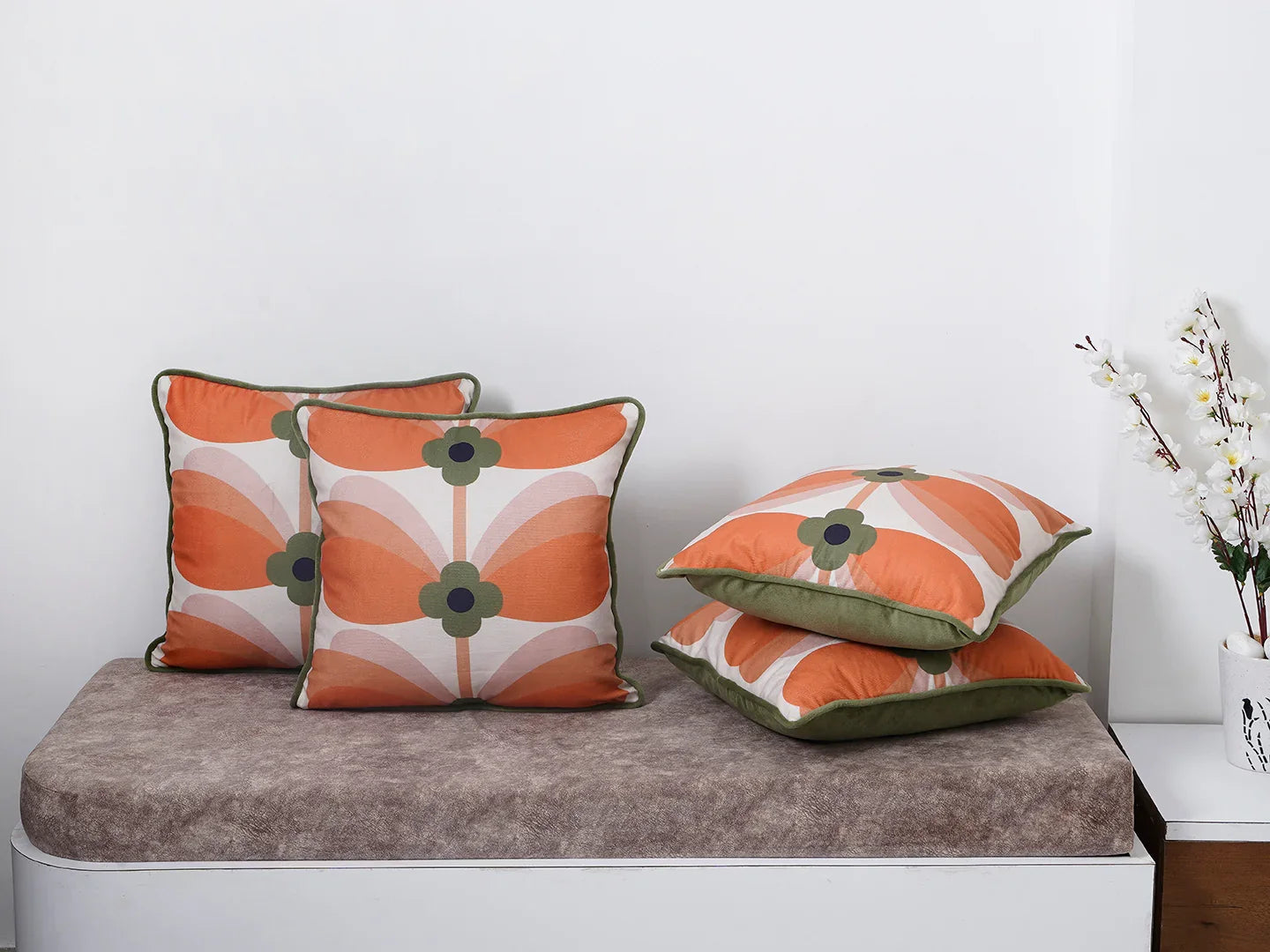 Velvet Floral Design Printed Cushion Cover - SanskrutiHomes 