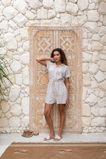 White Print Cotton Jumpsuit for Women - SanskrutiHomes 
