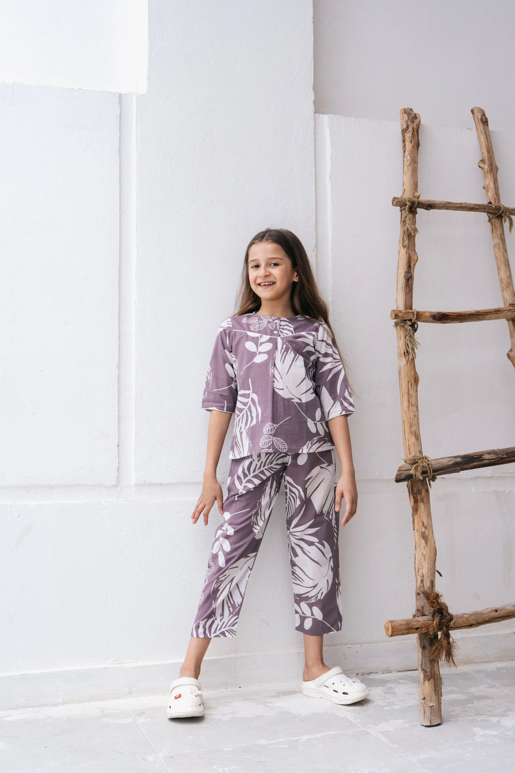 leaf Printed Cotton Night Suit for Kids - SanskrutiHomes 