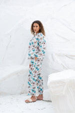 White Flower Printed Cotton Night Suit Set - SanskrutiHomes 