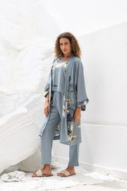 Set of 3 Grey Cotton Night Suit Set - SanskrutiHomes 