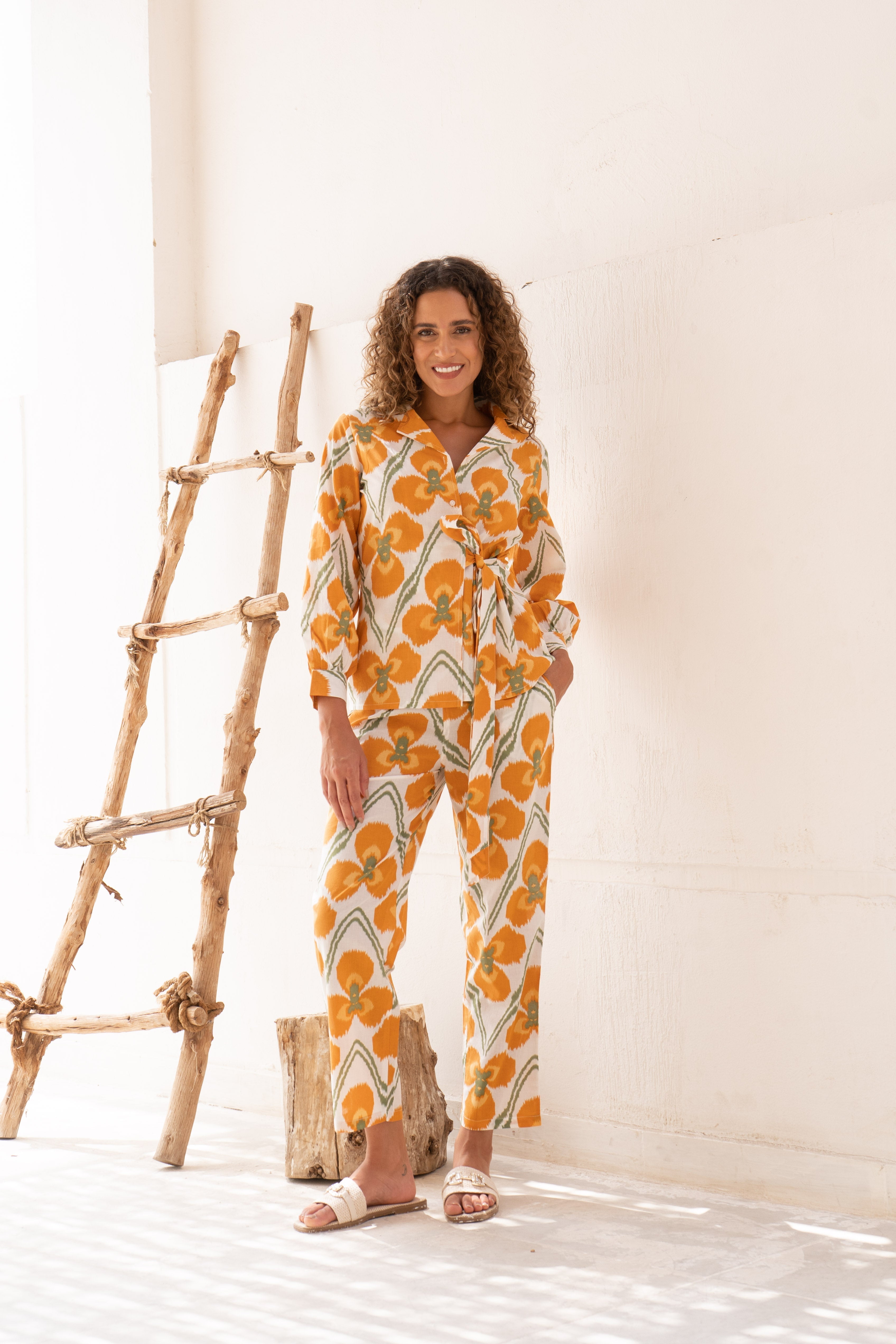 Yellow Flower Printed Cotton Co-ords Set - SanskrutiHomes 