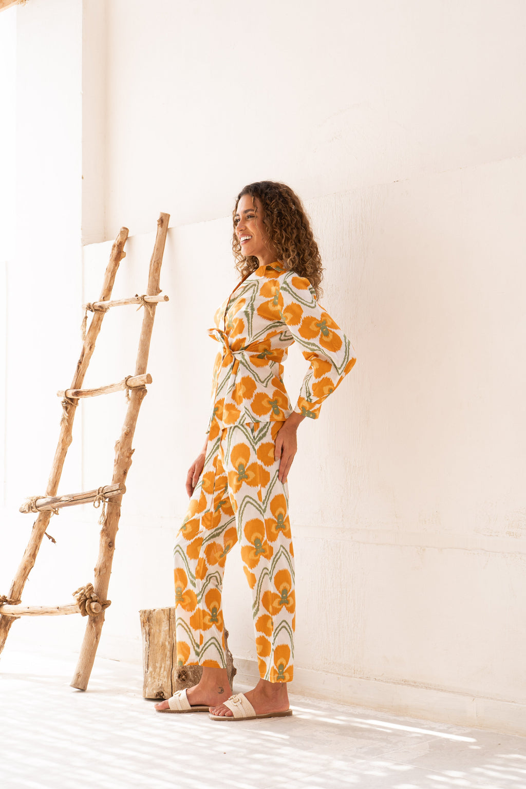 Yellow Flower Printed Cotton Co-ords Set - SanskrutiHomes 