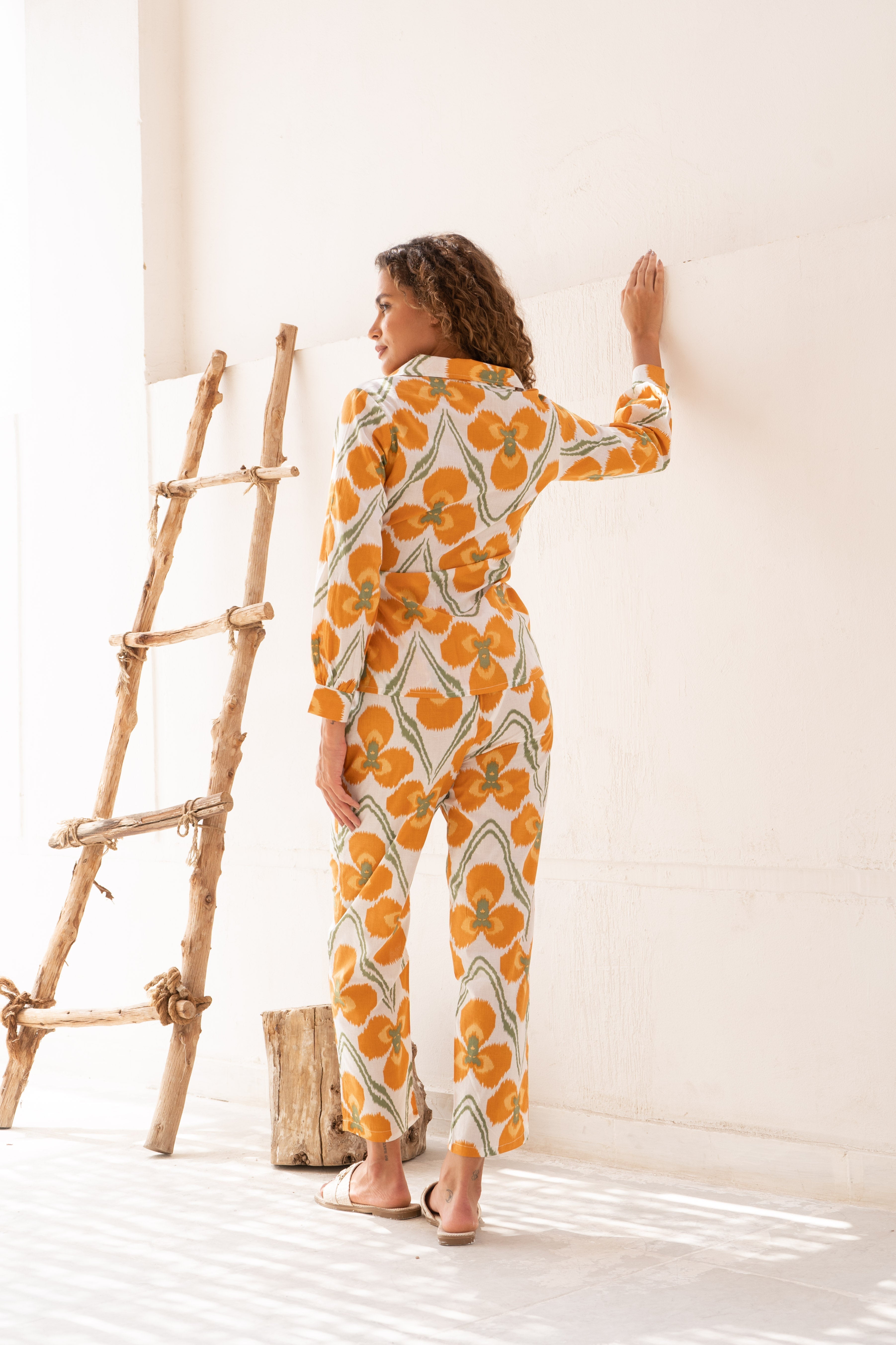 Yellow Flower Printed Cotton Co-ords Set - SanskrutiHomes 