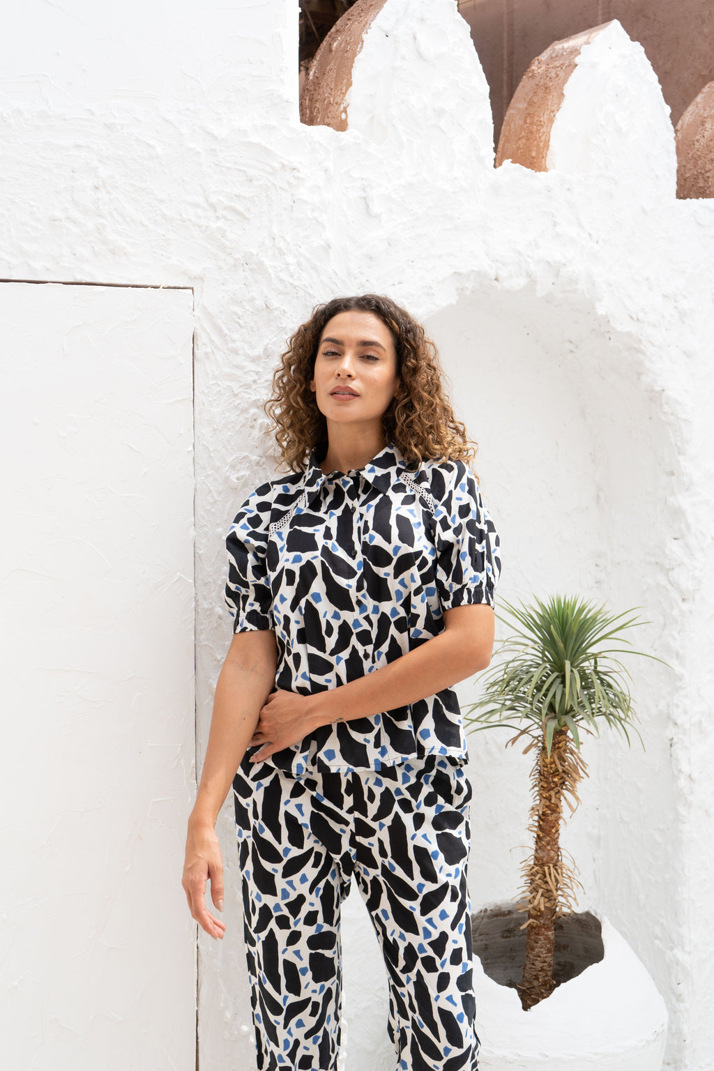 Black Printed Cotton Night Suit Set - SanskrutiHomes 