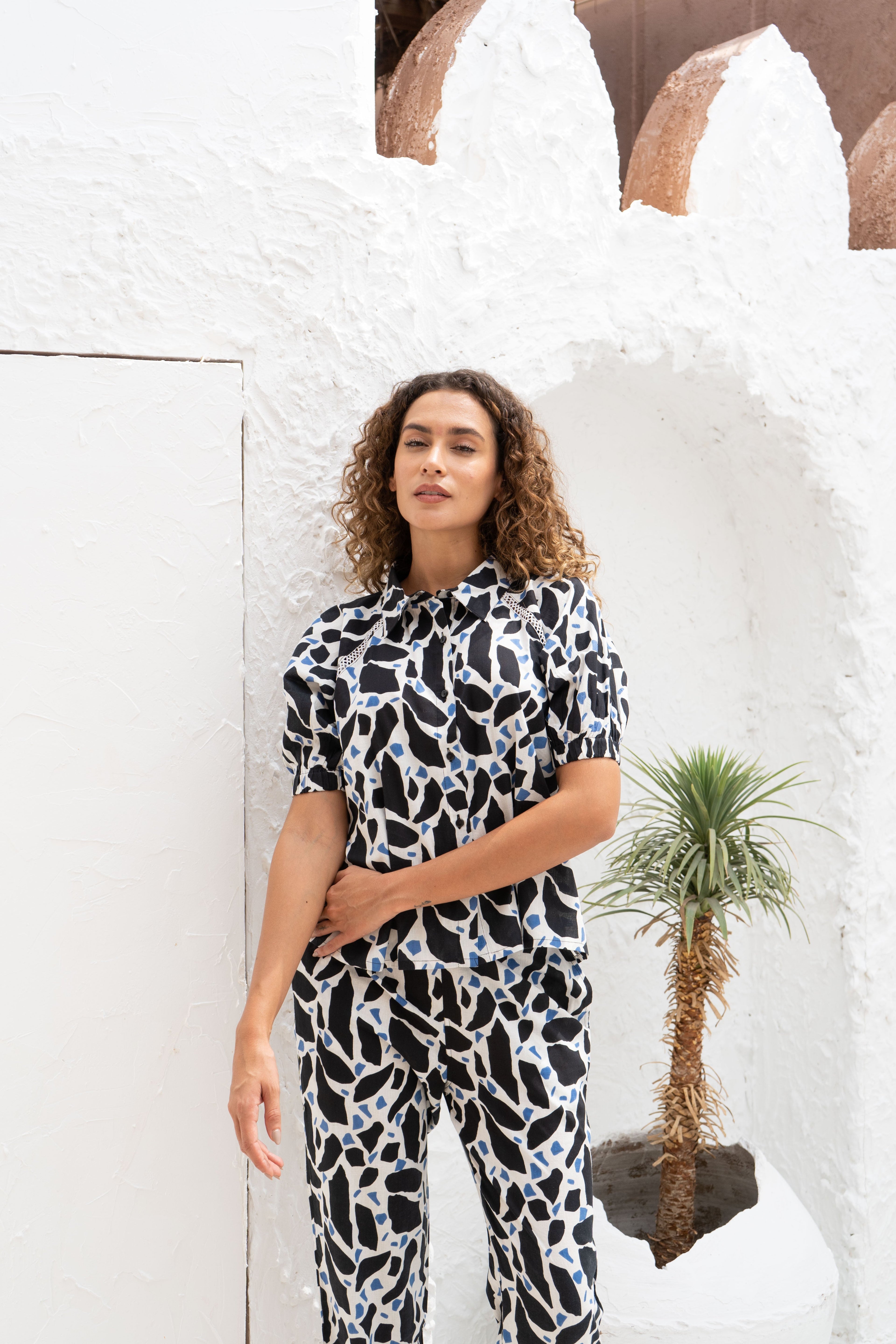 Black Printed Cotton Night Suit Set - SanskrutiHomes 