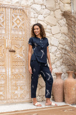 Navy Blue Printed Cotton Night Suit Set - SanskrutiHomes 