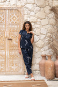 Navy Blue Printed Cotton Night Suit Set - SanskrutiHomes 