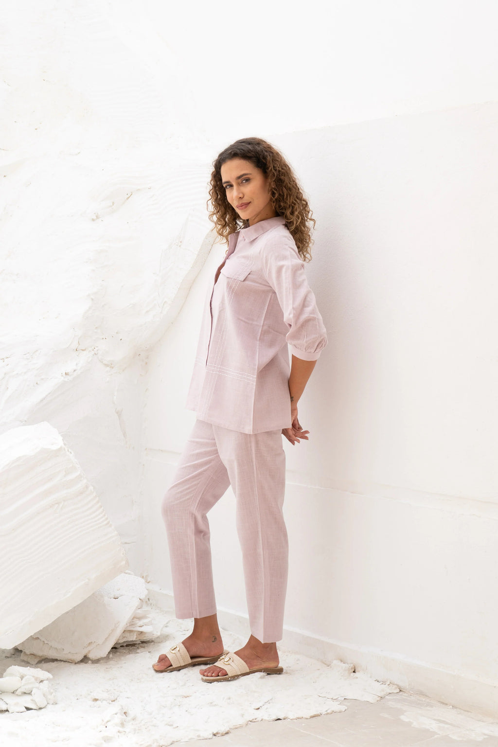 Light Pink Solid Print Co-ords for Women - SanskrutiHomes 