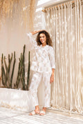 White Flower Printed Cotton Co-ords Set - SanskrutiHomes 