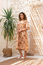 Orange Floral Printed Cotton Dress - SanskrutiHomes 