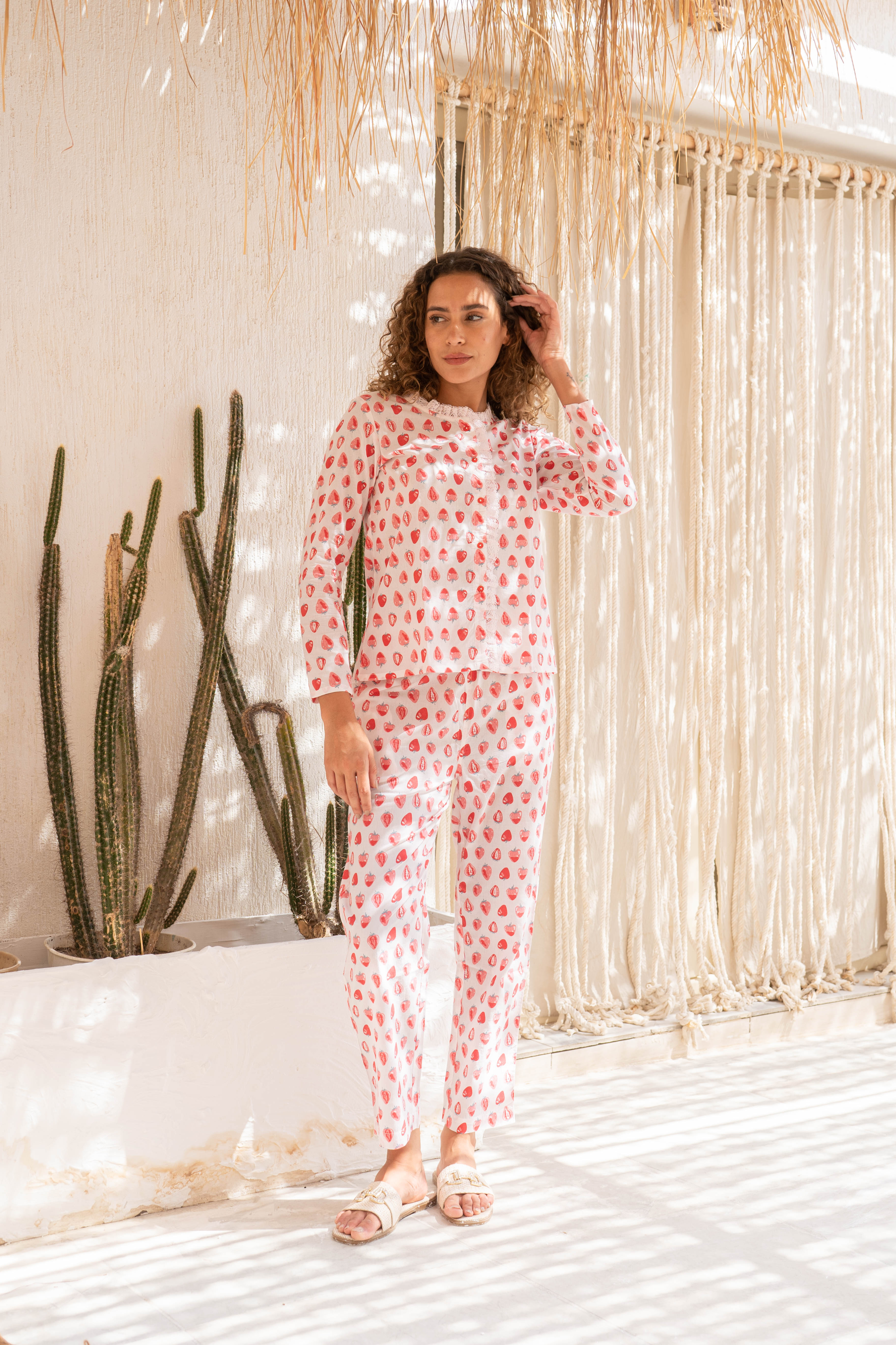 Strawberry Printed Cotton Night Suit Set - SanskrutiHomes 