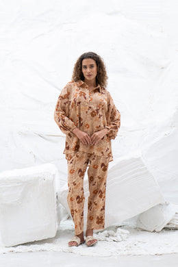 Brown Flower Printed Cotton Co-Ords Set