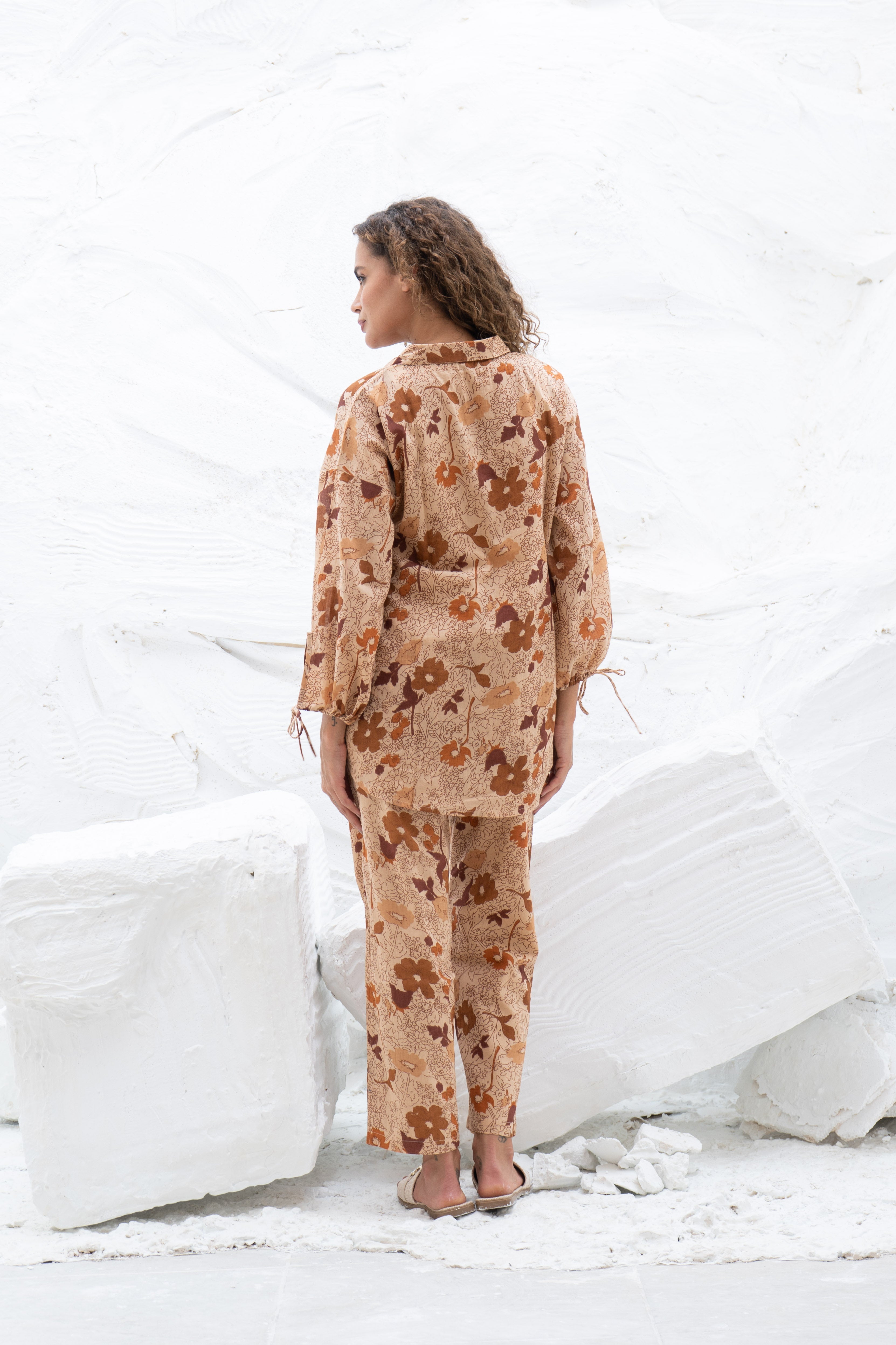 Brown Flower Printed Cotton Co-ords Set - SanskrutiHomes 