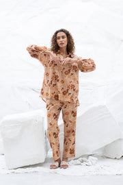 Brown Flower Printed Cotton Co-Ords Set