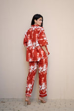 Red Color Floral Printed Cotton Night Suit - SanskrutiHomes 