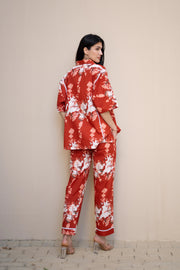 Red Color Floral Printed Cotton Night Suit - SanskrutiHomes 