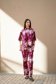 Pink Floral Printed Cotton Night Suit for Women - SanskrutiHomes 